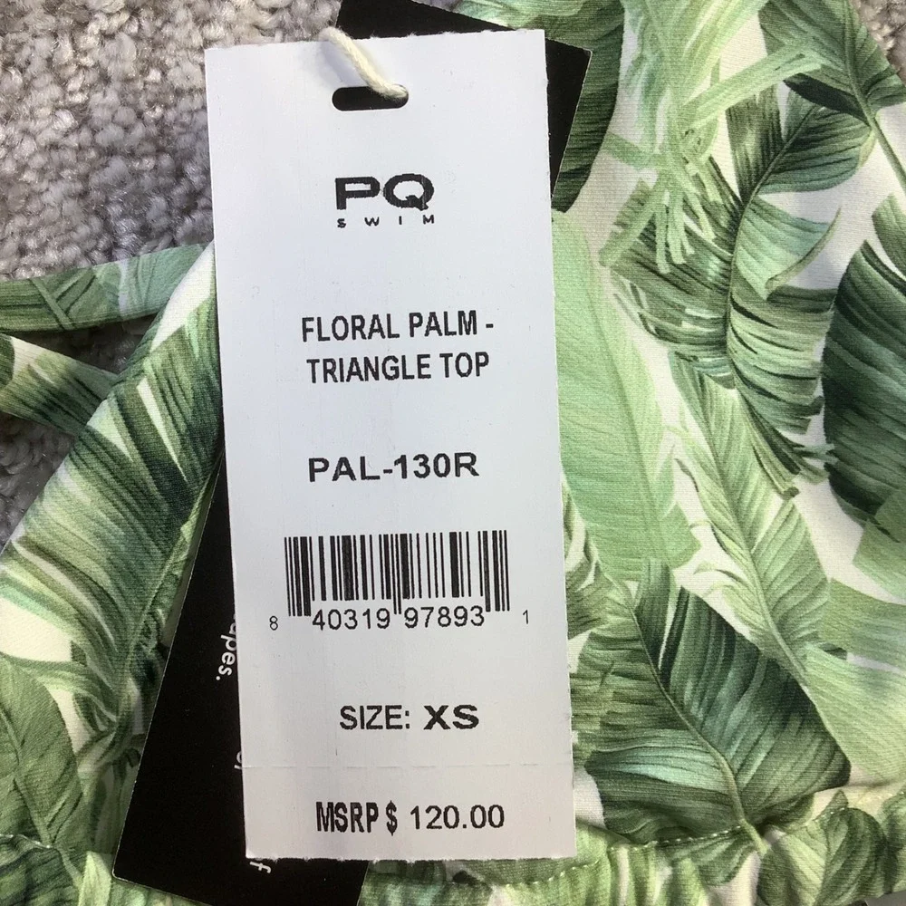 Alice + Olivia x PQ Swim Floral Palm Triangle Bikini Top Green Size XS NWT
